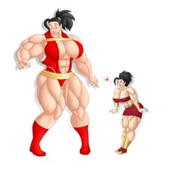 amazon boots crossover dragon_ball dragon_ball_super extreme_muscles huge_ass huge_breasts kale large_breasts large_muscles modezombie momo_yaoyorozu muscular_arms muscular_female muscular_legs my_hero_academia saiyan similar_looking smile thick_thighs