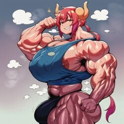 1futa ai_generated ambiguous_gender ambush_(trap) androgynous balls_under_clothes biceps big_penis bulge bulge_through_clothing chest_hair chest_tuft extreme_muscles futanari genderswap_(ftm) hairy_armpits hairy_arms hairy_chest hairy_legs hairy_male huge_breasts hyper_penis ilulu_(dragon_maid) kobayashi-san_chi_no_maidragon large_pectorals muscular muscular_futanari muscular_male nipples nipples_visible_through_clothing pecs pectorals penis_under_clothes rule63 smile smiling smiling_at_viewer tagme