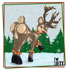 anus ass backsack balls bondage bound butt_focus christmas deer drone femboy feral festive gag gagged genitals hi_res holidays jolly latex lock locked male mammal new_world_deer null perma permanent puffy_anus reindeer rubberjett solo