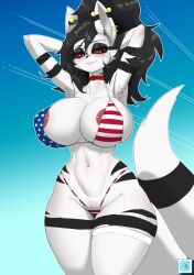 1girls 2020s 2023 2d 2d_(artwork) 4th_of_july :o american_flag_bikini anthro anthro_only areola areola_slip areolae big_breasts big_thighs black_hair breasts busty child_bearing_hips cleavage collar ear_piercing earring earrings eyebrow_piercing eyeshadow female female_focus female_only fur furry furry_female furry_only grey_eyeshadow hi_res highres hips hourglass_figure large_breasts large_thighs liliaceo_sangred_(manedkitsune) long_hair looking_at_viewer mammal manedkitsune nipple_bulge original original_character piercing piercings red_sclera skimpy slutty_outfit solo solo_female solo_focus string_panties tail thick_tail thick_thighs thighs thong voluptuous white_fur wide_hips