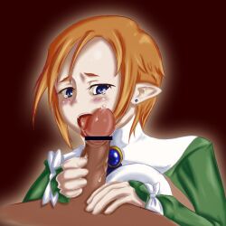 clothed_female_nude_male disgaea erect_penis erection licking_penis magic_knight_(disgaea) nippon_ichi_software penis precum tears