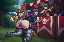 anal_insertion anus armor armor_knight_(disgaea) ass asshole avernalism big_ass catgirl disgaea disgaea_d2 female_knight femdom huge_ass large_ass nippon_ichi_software panties panties_aside public pussy thick_ass thick_thighs thief_(disgaea) thighs valkyrie_(disgaea) yuri