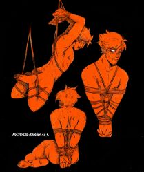 1boy bondage bound_legs bound_wrists dirk_strider homestuck male male_focus male_only masculine monochrome nude nude_male poltergrease shibari short_hair short_hair_male solo solo_male spiky_hair