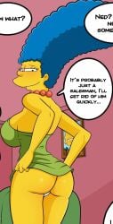 big_breasts croc_(artist) green_dress hair_blue marge_simpson milf the_simpsons yellow_body