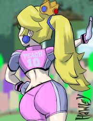 ass female female_only heinrichhawley mario_(series) mario_strikers mario_strikers_peach_back_view_redraw_(meme) nintendo pink_shorts princess_peach sideboob solo tagme