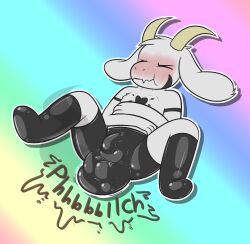 2020 absurd_res anthro asriel_dreemurr asriel_dreemurr_(god_form) biped black_body black_fur blush boss_monster_(undertale) bovid bovine bulge caprine closed_eyes clothing digital_media_(artwork) excessive_feces feces footwear fur goat hi_res holding_stomach horn latex latex_clothing latex_footwear latex_socks latex_underwear long_ears male mammal multicolored_body multicolored_fur rainbow_background ritzcat scat scatplay simple_background socks soiling soiling_clothing soiling_underwear solo sound_effects story story_in_description striped_body striped_fur stripes two_tone_body two_tone_fur undertale undertale_(series) underwear white_body white_fur