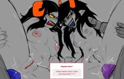 2girls anal anal_sex aradia_megido blue_nipples blue_pussy electric_(artist) female homestuck homestuck_troll horns pain painal pussy red_nipples red_pussy vriska_serket