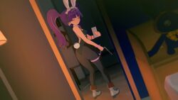 3d animated blue_eyes boots dowsing_rod feli_(puyo_puyo) hairband hatsune_miku hatsune_miku_(cosplay) large_ass less_than_30_seconds loluncc medium_breasts mirror mp4 no_sound pantyhose playboy_bunny purple_hair puyo_puyo puyo_puyo_fever rabbit_ears rabbit_hole_(deco*27/caststation) rabbit_hole_(vocaloid) rabbit_tail recording smartphone standing tagme thigh_band twintails video vocaloid