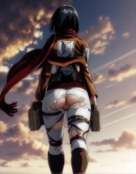 ai_generated attack_on_titan flashing_ass mikasa_ackerman pose ripped_clothing