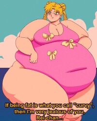 1girls accurate_art_style bbw big_belly big_breasts bigger_female bishoujo_senshi_sailor_moon blonde_female blonde_hair blonde_hair_female chubby_cheeks cookies-cat dialogue english_text fat fat_female fat_fetish fat_woman female female_only fetish large_breasts obese obese_female one-piece_swimsuit solo solo_female subtitled swimsuit thick_ass thick_belly thick_legs thick_thighs thighs usagi_tsukino