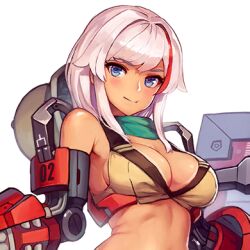 bangs bare_shoulders big_breasts blue_eyes blush cleavage color crop_top female female_focus female_only game_cg green_scarf lancer_mina last_origin looking_at_viewer mechanical mechanical_arm medium_hair mina_(last_origin) multicolored_hair paintale pink_hair scarf sleeveless small_image smile smiling smiling_at_viewer streaked_hair tan tan_body tanline tanned tanned_female tanned_skin transparent_background upper_body