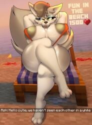 3_toes anthro areola ash_(foxgumie) ashen_wolf_(minecraft) beach beach_background beach_chair big_areola big_breasts big_tail bikini biped black_nose breasts canid canine canis chat_message claws clothed clothing crossed_legs dialogue digital_drawing_(artwork) digital_media_(artwork) ear_piercing ear_tag english_text eyebrows eyelashes eyewear feet female foxgumie fur glistening glistening_body grey_areola grey_body grey_eyebrows grey_eyes grey_fur grey_hair grey_nipples hair hands_behind_head heart_symbol hi_res interaction_drive like_goal lips mammal microsoft minecraft minecraft_background mojang nipples one-piece_swimsuit open_mouth orange_bikini orange_clothing orange_swimwear outside piercing screencap screencap_background seaside sling_bikini smile solo sunglasses swimwear tail text thick_bottom_lip thick_eyelashes thick_thighs toe_claws toes two-piece_swimsuit warm_lighting water white_body white_fur white_sclera wide_hips wolf wolf_(minecraft) xbox_game_studios