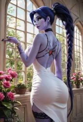 1girls ai_generated amelie_lacroix big_breasts breast female female_only long_hair nurse nurse_dress overwatch overwatch_2 oxtonai purple_hair widowmaker