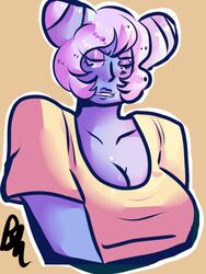 big_breasts blue_eyes blue_hair blue_skin breasts cartoon_network cleavage gem_(species) holly_blue_agate large_breasts short_sleeves steven_universe yellow_shirt