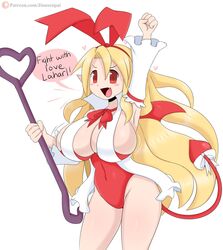 1girls blonde_hair breasts cleavage disgaea female female_only flonne huge_breasts jinu looking_at_viewer name_drop solo speech_bubble text