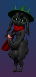 1boy 2020 3d anthro anthro_male anthro_only balls big_balls big_penis black_body black_fur bovid caprine clothing deltarune eyewear fur furry furry_male furry_only glasses goat hat headgear headwear hi_res horn huge_balls huge_cock humanoid humanoid_male humanoid_only humanoid_penis looking_at_viewer male male_only mammal mxwqtkl penis ralsei scarf simple_background solo teapot_(body_type) undertale_(series) video_games wide_hips