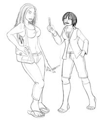 2girls drugs female_only height_difference holding_cigarette joint long_hair multiple_girls piercing sandals smoking_pipe soty taller_girl