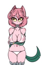 animal_ears big_breasts breasts byternomar diamond_is_unbreakable female female_focus jojo's_bizarre_adventure leafs nipples_visible_through_clothing pink_hair pink_skin skimpy_clothes stray_cat underwear