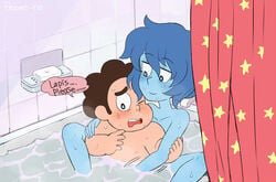 1boy 1girls assertive_female bath bathroom black_hair blue_eyes blue_hair blue_skin blush cartoon_network color female gem_(species) gnome-no handjob human lapis_lazuli_(steven_universe) male nude nude_female nude_male rape reverse_rape sexual_assault smaller_male steven_quartz_universe steven_universe tagme young