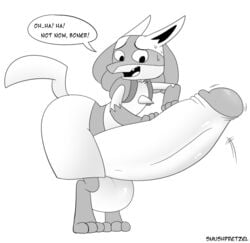 1boy big_penis bodily_fluids canine huge_cock humanoid_penis hyper hyper_genitalia hyper_penis looking_at_viewer lucario male_only monochrome nintendo penis pokemon pokemon_(species) pokemon_dppt smushpretzel sweat testicles text video_games watermark