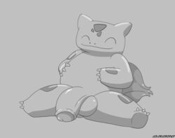 1boy anthro big_penis bulbasaur colorcoroded genitals hi_res male_only monochrome nintendo penis pokémon_(species) pokemon pokemon_rgby testicles text video_games watermark