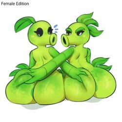 2girls anus ass_grab ass_hold big_ass big_butt butthole edit female flora_fauna grabbing green_shadow imminent_anal peashooter_(pvz) plant plant_girl plantie plants_vs_zombies popcap pussy pvz sitting video_games