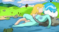 1boy 1girls 2d adventure_time bee big_breasts blonde_hair blue_areola blue_clitoris blue_hair blue_nipples blue_skin blue_sky breasts breezy_(adventure_time) bulrush clitoral_hood clitoris cloud completely_nude_female completely_nude_male cryolia curvy_female day daytime eyes_closed female finn_the_human grabbing green_skin hetero hetero_sex heterosexual hugging hugging_while_having_sex interspecies_sex kissing kissing_while_penetrated long_hair meadow no_nose partially_submerged pond prosthetic_arm pussy reclining scarecrow sex short_hair straight sweat uncensored vaginal_penetration water water_hair water_nymph