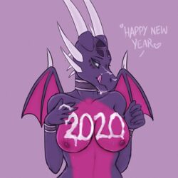 1:1 2020 activision anthro bodily_fluids breasts cum cum_on_breasts cynder dragon female genital_fluids nipples nude simple_background solo spyro_the_dragon tongue unrealcereal video_games