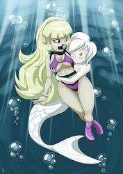 2girls big_hair bikini blonde_hair breasts bubbles cave crossover delirium_(the_binding_of_isaac) diadem digital_media_(artwork) disney disney_channel disney_xd female female_only glowing_eyes gravity_falls grope human light long_hair medium_breasts mermaid ocean pacifica_northwest rule_63 scales scuba_gear sea short_hair straight_hair swimsuit tan_skin the_binding_of_isaac underwater unknownlewder very_long_hair white_female white_hair white_skin yellow_eyes yuri