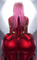 1girls a1_pictures ass big_ass darling_in_the_franxx dat_ass female female_focus female_only high_resolution highres horns latex_suit limgae pink_hair solo studio_trigger uniform zero_two_(darling_in_the_franxx)