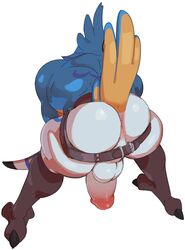 absurd_res anthro ass avian backsack balls breath_of_the_wild dangpa genitals hi_res humanoid_penis kass_(zelda) male male_only nintendo penis rear_view rito simple_background solo talons the_legend_of_zelda video_games white_background