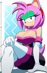 1girls alternate_breast_size amy_rose amy_the_bat anthro bare_shoulders bedroom_eyes breasts cleavage cosplay crossed_legs elbow_gloves female female_only furry gloves green_eyes hedgehog kojiro-brushard large_breasts looking_at_viewer makeup mascara pink_fur rouge_the_bat_(cosplay) sega smile solo sonic_(series) tail thick_thighs thighs white_gloves