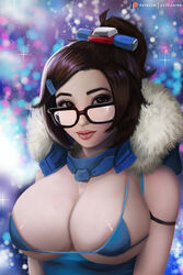 asteltainn big_breasts big_lips bikini bikini_top female female_only glasses huge_breasts mei_(overwatch) overwatch solo solo_female