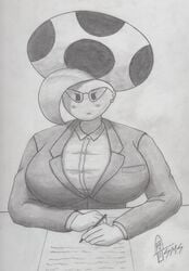 1girls breasts clothed clothing female female_only glasses huge_breasts jolene_(paper_mario) mario_(series) nintendo office_lady paper_mario solo supermoonshroom