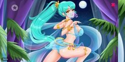 belly_dancer blue_hair delilah_(fap_ceo) fap_ceo female harem_outfit ponytail yellow_eyes