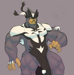 1boy 4_fingers 5_fingers abs anthro bara big_hands big_penis big_testicles black_eyes black_fur bulge claws cloak clothing disembodied_hand furry genitals grey_fur heavy_breathing hi_res huge_penis large_penis large_testicles legendary_pokémon male male_only mammal monochromepup muscular muscular_male nintendo no_nipples nude penis pokémon_(species) pokemon pokemon_ss pubic_hair simple_background solo solo_focus standing testicles thigh_gap urshifu ursine video_games watermark white_fur