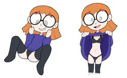 1girls 2020 black_panties clothed dress_lift female female_only freckles glasses illymation miscon mostly_clothed nervous orange_hair panties short_hair simple_background smile solo spread_legs tagme thighhighs white_background youtube youtuber