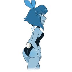 1girls ass blue_hair blue_skin blushmallet bunny_ears bunny_tail bunnysuit cartoon_network eyes eyes_half_open female gem_(species) hand_on_hip lapis_lazuli_(steven_universe) playboy_bunny sideboob solo steven_universe walking