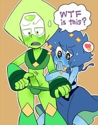 1futa 1girls color female futanari gnome-no lapis_lazuli_(steven_universe) limb_enhancers penis peridot_(steven_universe) steven_universe