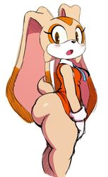 anthro big_ass bottom_heavy bottomless bottomless_skirt brown_eyes bubble_butt bunny_ears clothing cream_the_rabbit dress ears_down edit female female_only solo sonic_(series) sssonic2 tail upskirt