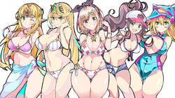 5girls abs alternate_outfit ass atelier_(series) atelier_ryza belly big_breasts bikini breasts cleavage crossover dark_magician_girl edit enpe eye_contact female female_only hairband hat hilda_(pokemon) horny hourglass_figure human human_only large_breasts looking_at_viewer medium_breasts midriff mythra_(xenoblade) navel nintendo only_female pokemon pokemon_bw princess_zelda reisalin_stout source_request swimsuit the_legend_of_zelda thick_thighs third-party_edit wallpaper wide_hips xenoblade_(series) xenoblade_chronicles_2 yu-gi-oh! zelda_(a_link_between_worlds)