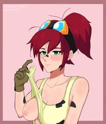 1girls artist_request brawlhalla breasts gloves goggles_on_head red_hair scarlet_(brawlhalla) tagme