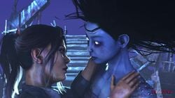 2girls 3d animated blue_skin dbd dead_by_daylight eye_contact female_only jane_romero kissing loop neinsfw no_sound source_filmmaker spirit the_spirit_(dead_by_daylight) video yuri