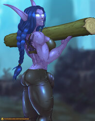 1futa big_breasts big_bulge breasts bulge cleavage dickgirl futa_only futanari large_breasts leather_pants muscles muscular muscular_futanari night_elf solo solo_futa sprinklepoo tattoo tight tight_clothes tight_clothing tight_pants world_of_warcraft