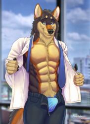 2020 abs blue_eyes bulge canid canine canis clothing hi_res male male_only mammal muscular richard_foley solo undressing wolf