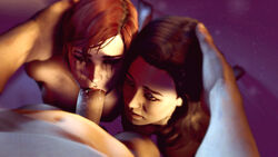 1boy 2girls 3d arms_behind_back blowjob cheopsfm collaborative_fellatio commander_shepard deep_blowjob drool dubious_consent fellatio female female_protagonist femshep femsub ffm_threesome hand_on_head head_grab kneeling male maledom maleshep mascara mass_effect mass_effect_2 mass_effect_3 miranda_lawson multiple_girls multiple_subs normandy_crew oral oral_sex pale-skinned_female pale-skinned_male pale_skin penis poster runny_makeup sex source_filmmaker straight teamwork tears threesome