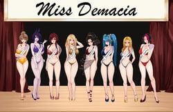 6+girls 8girls aqua_hair bikini bilgewater_series blue_hair corsair_quinn fiora_laurent ironscale_shyvana kayle league_of_legends legacy_series long_hair long_twintails luxanna_crownguard morgana multiple_girls open_toe_shoes riot_games ruricchi shyvana sona_buvelle take_your_pick twintails vayne