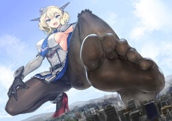 1girls big_ass big_breasts big_butt blonde_hair breasts butt_crack city cityscape colorado_(kantai_collection) female female_only giantess huge_ass imminent_death kantai_collection large_ass large_breasts open_mouth rampage stepping thick