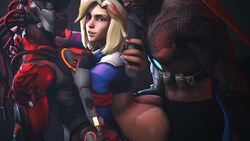 3d blender breasts combat_medic_ziegler double_penetration exposed_breasts from_behind genji hanzo mercy nipples overwatch source_filmmaker tastytextures