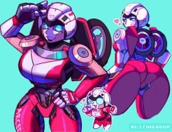 1girls 2d arcee arcee_(rotb) artist_logo artist_name ass big_ass chibi female female_only fembot looking_at_viewer looking_back rear_view robot robot_girl rottingsoup_(artist) solo tagme thick_thighs transformers transformers_rise_of_the_beasts